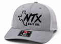 Gray and white Richardson 112 NTX Bait Co. logo trucker hat